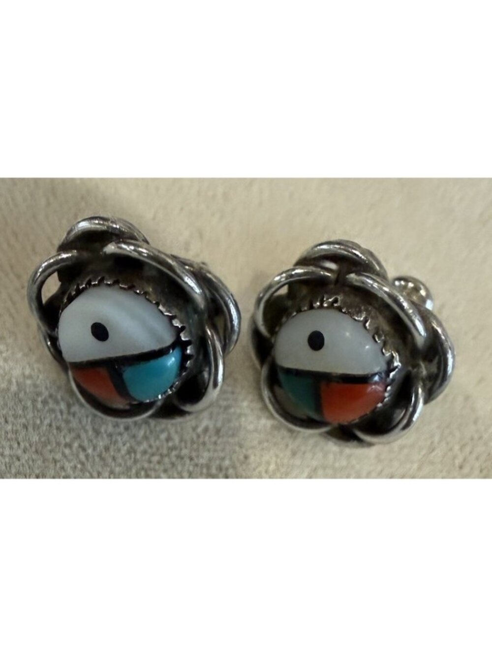 Zuni Tiwa Sun Handmade Earrings 925 Silver Natural Gemstone Native America